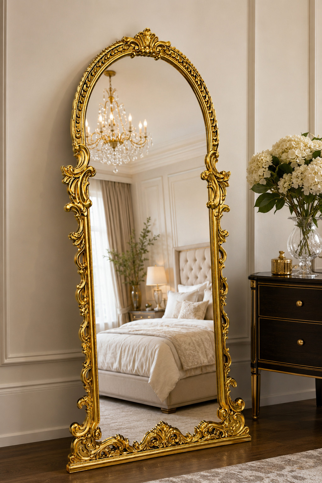 Ornate Gold Baroque Full Length Floor Mirror 70.9” Tall Luxury Decor