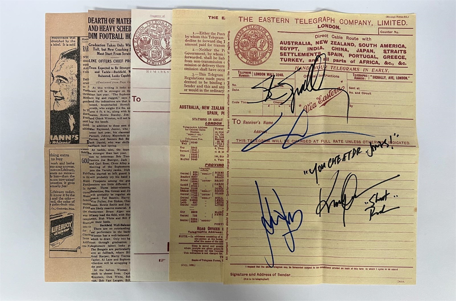 RARE SIGNED Lucas Spielberg Harrison Ford Quan Indiana Jones Prop COA