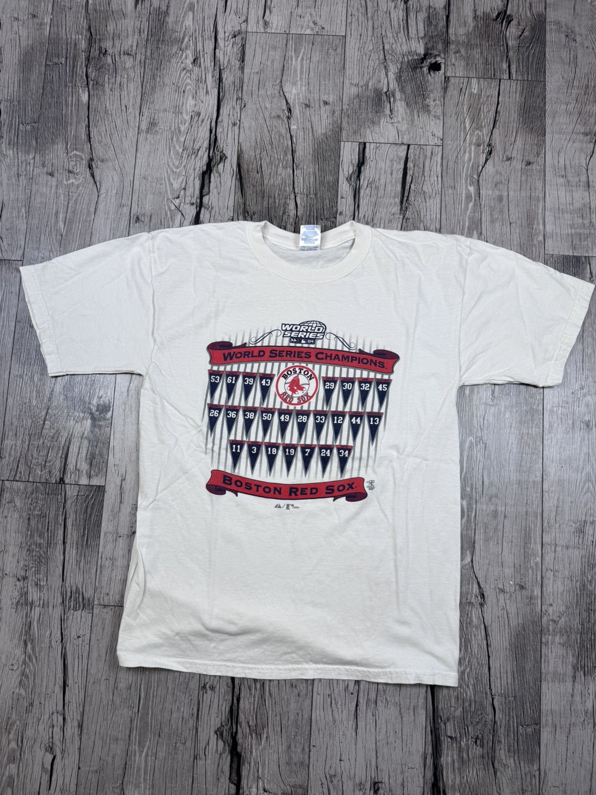Vintage 2004 Mlb Boston Red Sox World Series Champions Banners White Tee Sz L