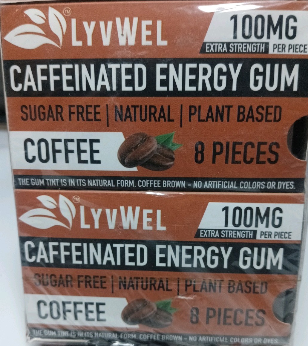 LyvWel Caffeinated Energy Gum - Coffee Flavor - 12 Packs 8 Pieces Per Pack - New LyvWel Caffeinated Energy Gum - Coffee Flavor - 12 Packs 8 Pieces Per Pack - New