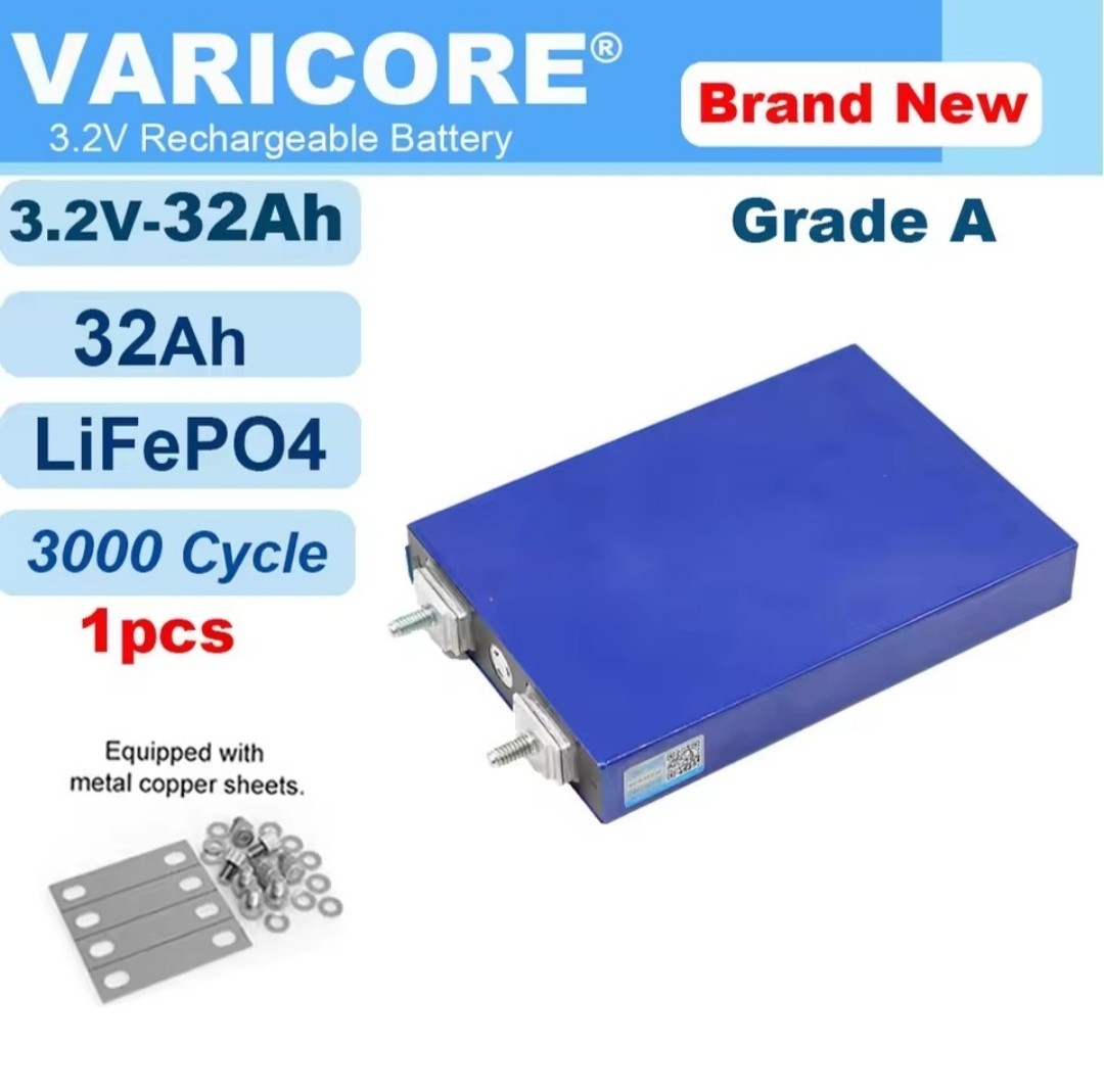 1 Pcs 3.2V 32Ah LiFePO4 Battery For 4S 12.8V Pack 3C/5C to Solar Power or EV Use