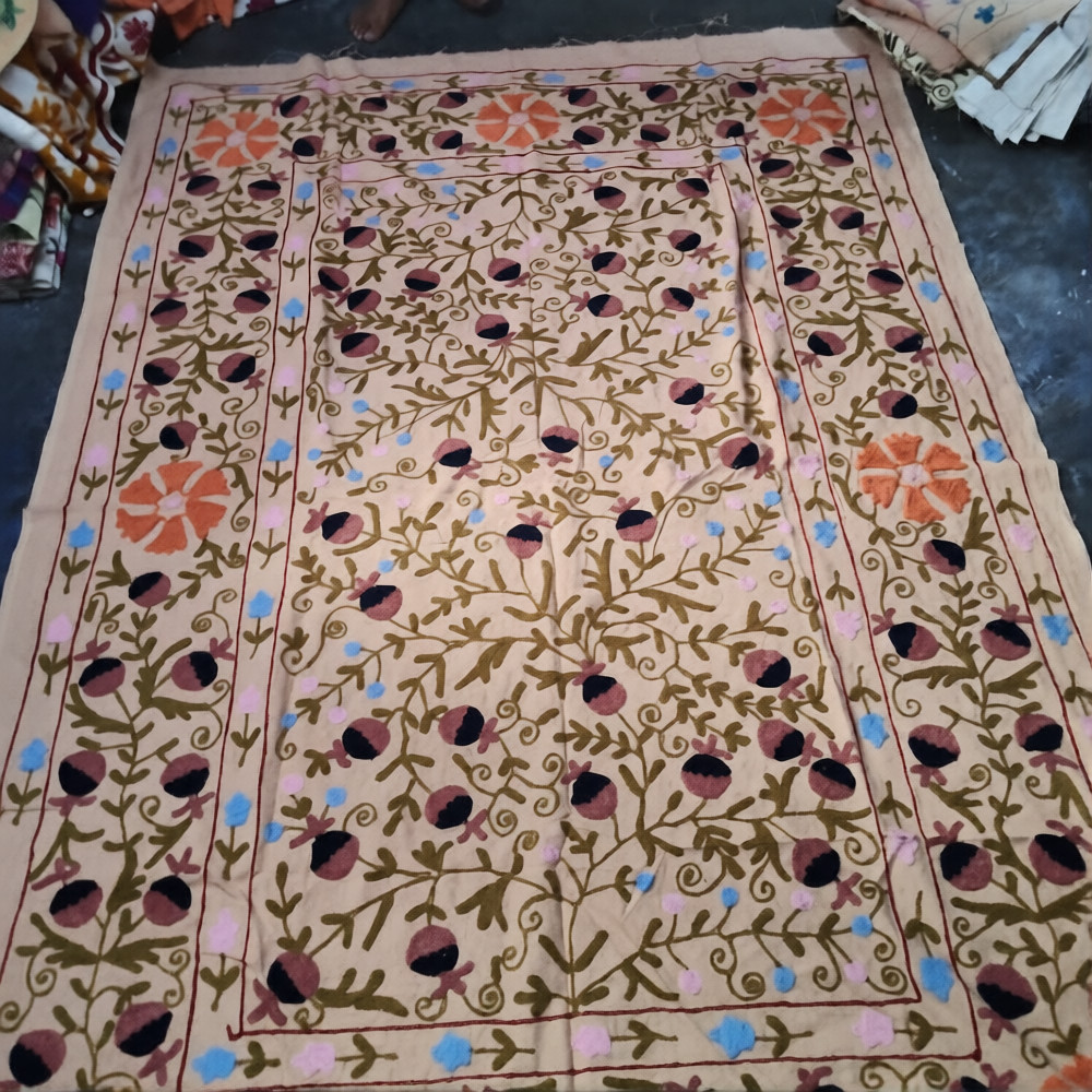 Vintage Style Suzani Hand Embroidery Cotton Bedspread Boho Rug Wall Hanging