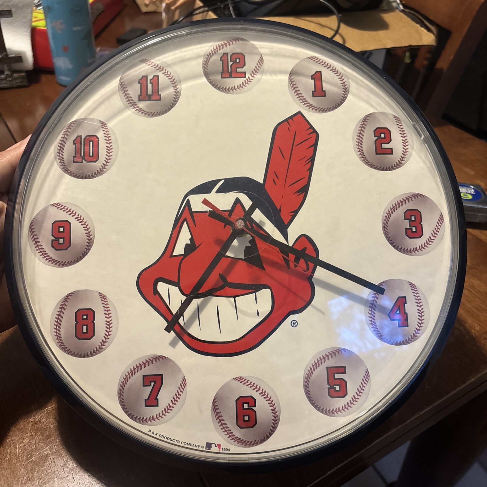 Cleveland Indians Chief Wahoo Logo Wall Clock 1994 Vintage Elgin Made in USA 12”