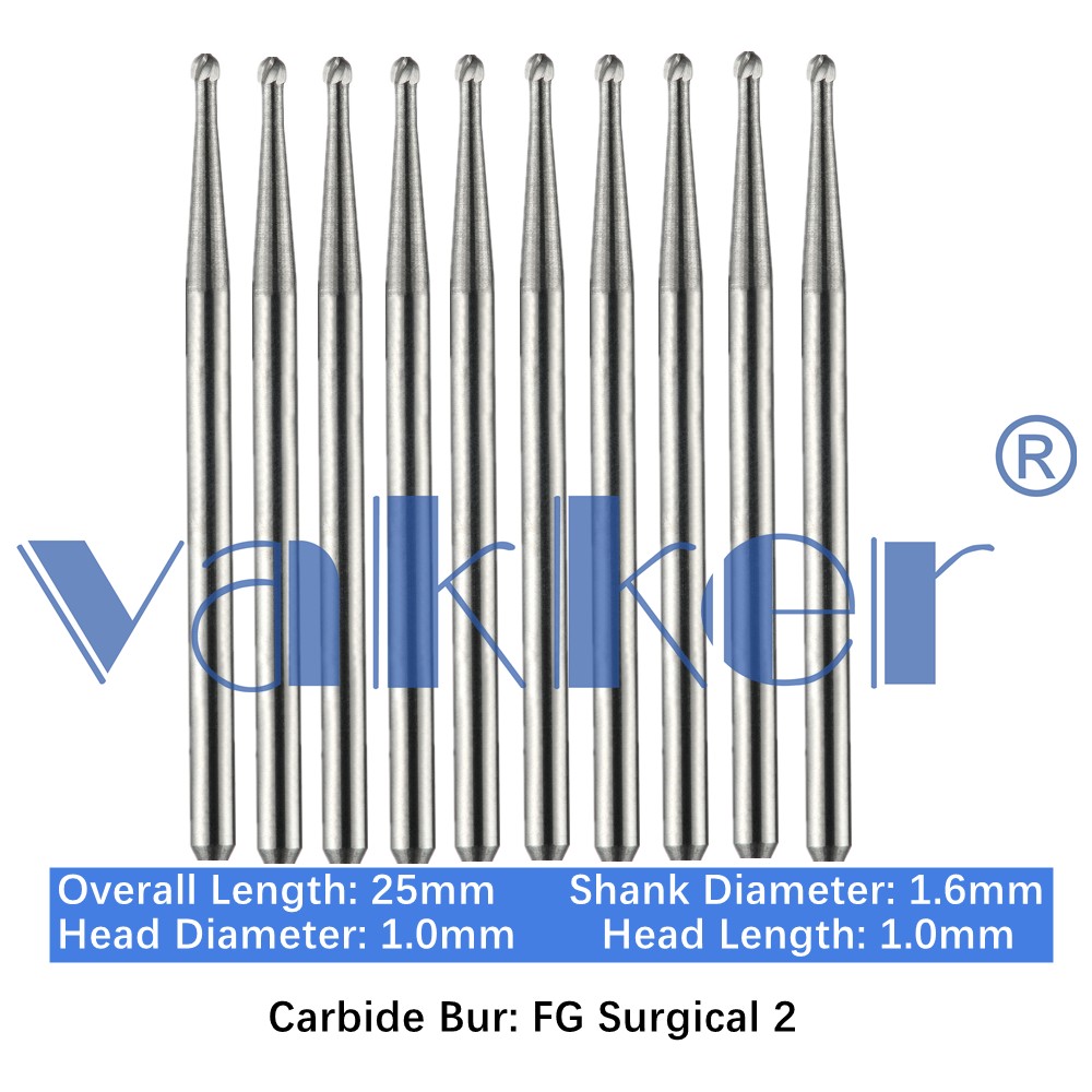 10/Pk Dental Surgical Carbide Friction Grip Burs High Speed 25mm FG SURG 2 4 6 8