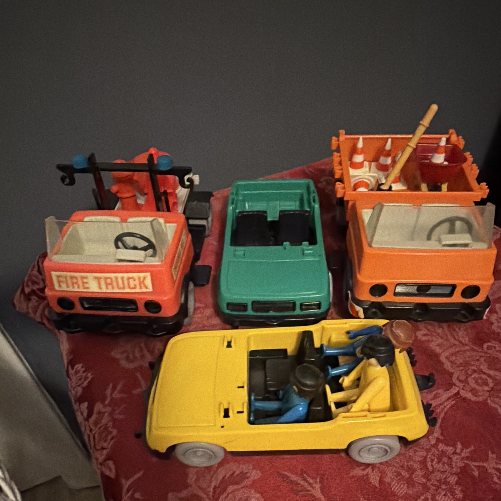 Vintage 1976  Playmobil Vehicle Lot Fire Truck Police Car Construction + Accs