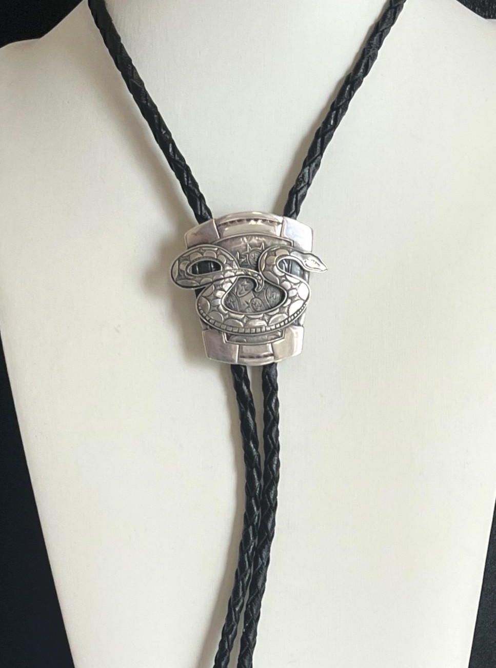 VTG 1987 KIT CARSON Southwestern Solid Sterling Silver Snake Bolo Tie 36 Grams