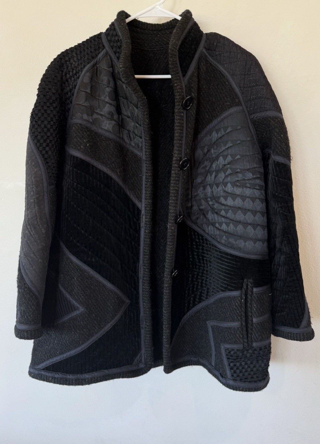 Vintage Koos Van Den Akker Women’s Patchwork Art To Wear Coat Medium M Black