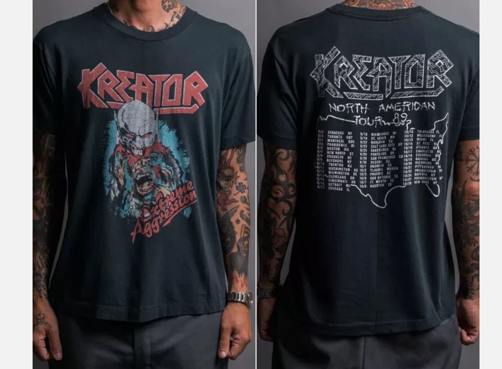 Reprint 1989 Kreator Extreme Aggression Tour T-Shirt black tee