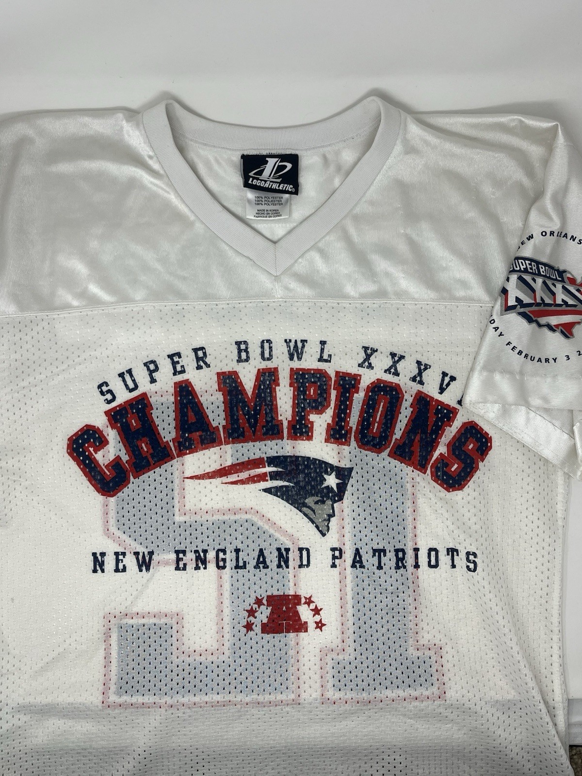 Vintage 2002 NFL Super Bowl XXXVI Tom Brady White Logo Athletic Jersey (M)