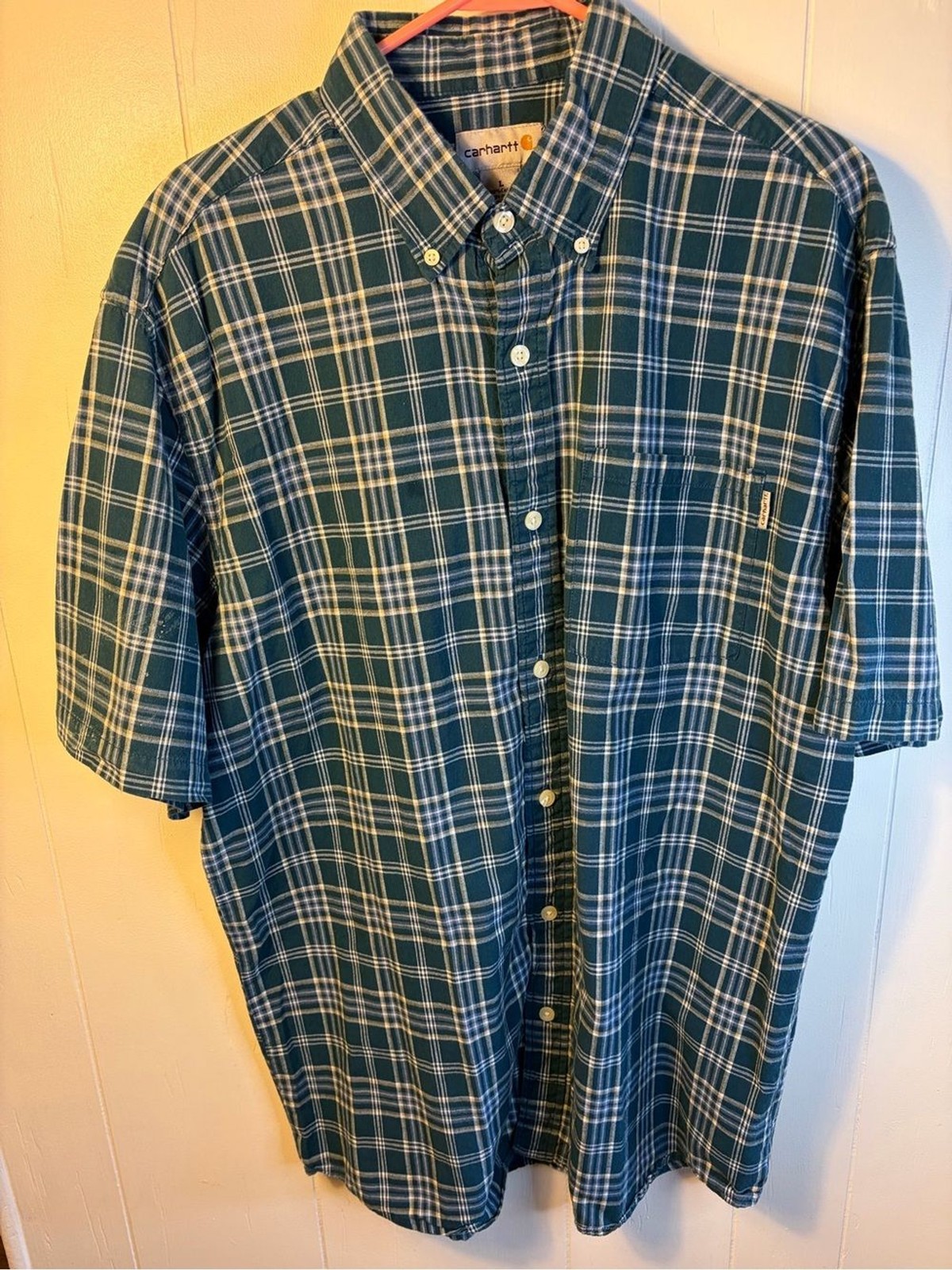 Carhartt Men\'s Green Plaid Button Down Shirt Size L Carhartt Men\'s Green Plaid Button Down Shirt Size L