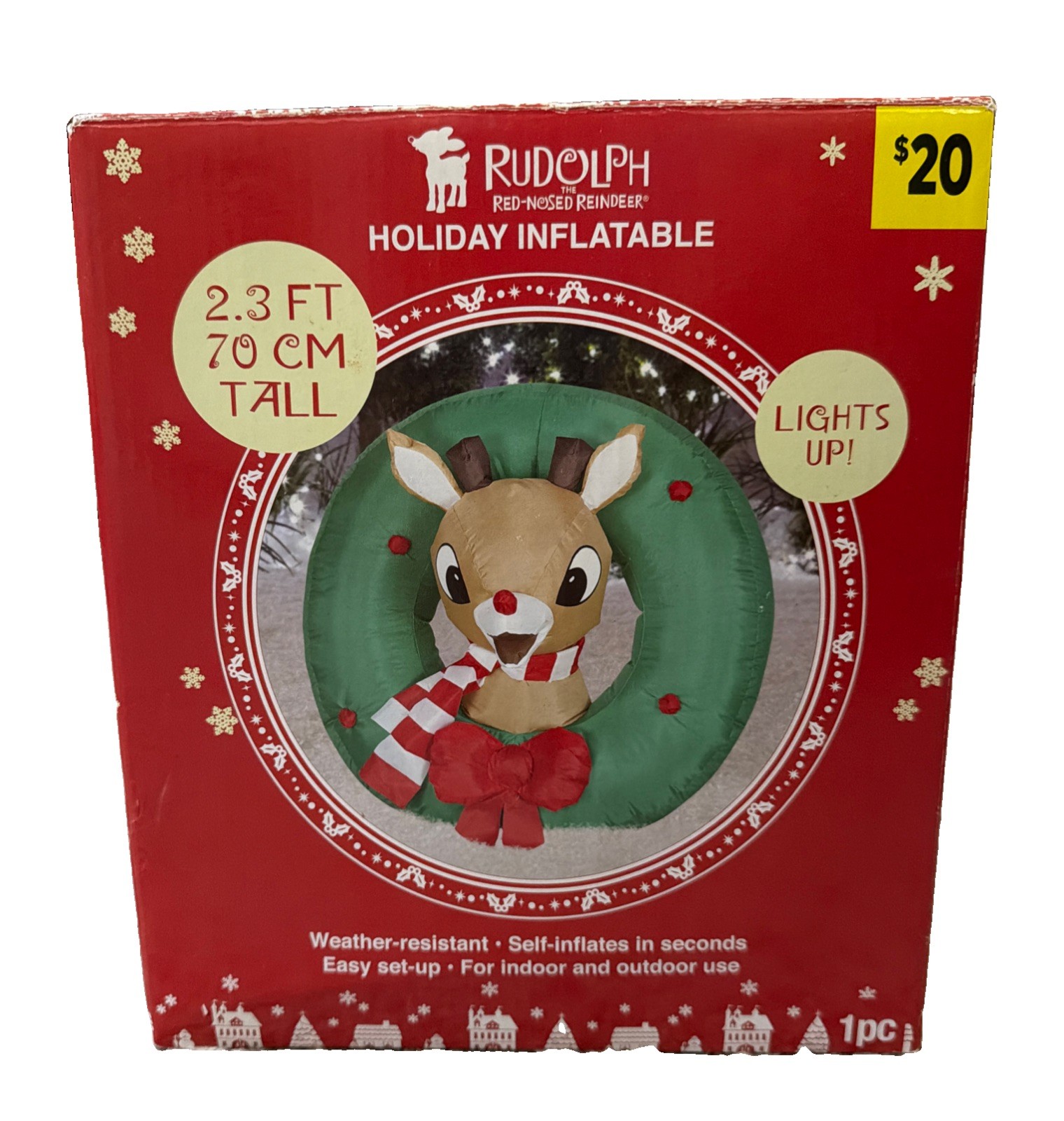 New Gemmy 2.3 Ft Rudolph In Wreath Inflatable
