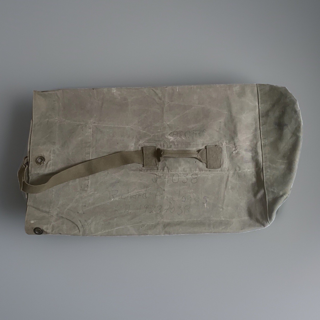 Vintage 1950’s US Army Duffel Bag Military OD Green Cotton Canvas 50s Faded Rare