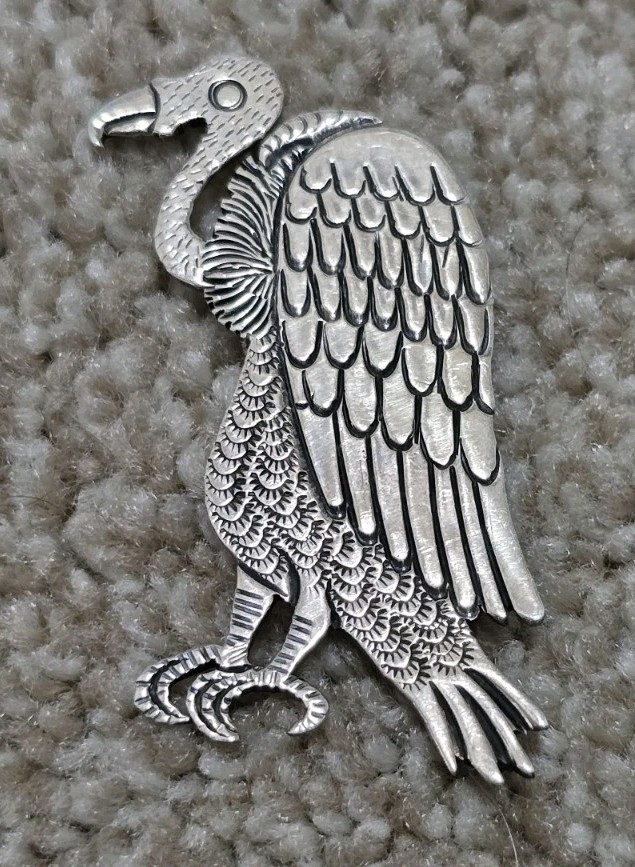 Vintage Clarence Lee Russell Lee Rare Sterling Silver Turkey Vulture Navajo Pin