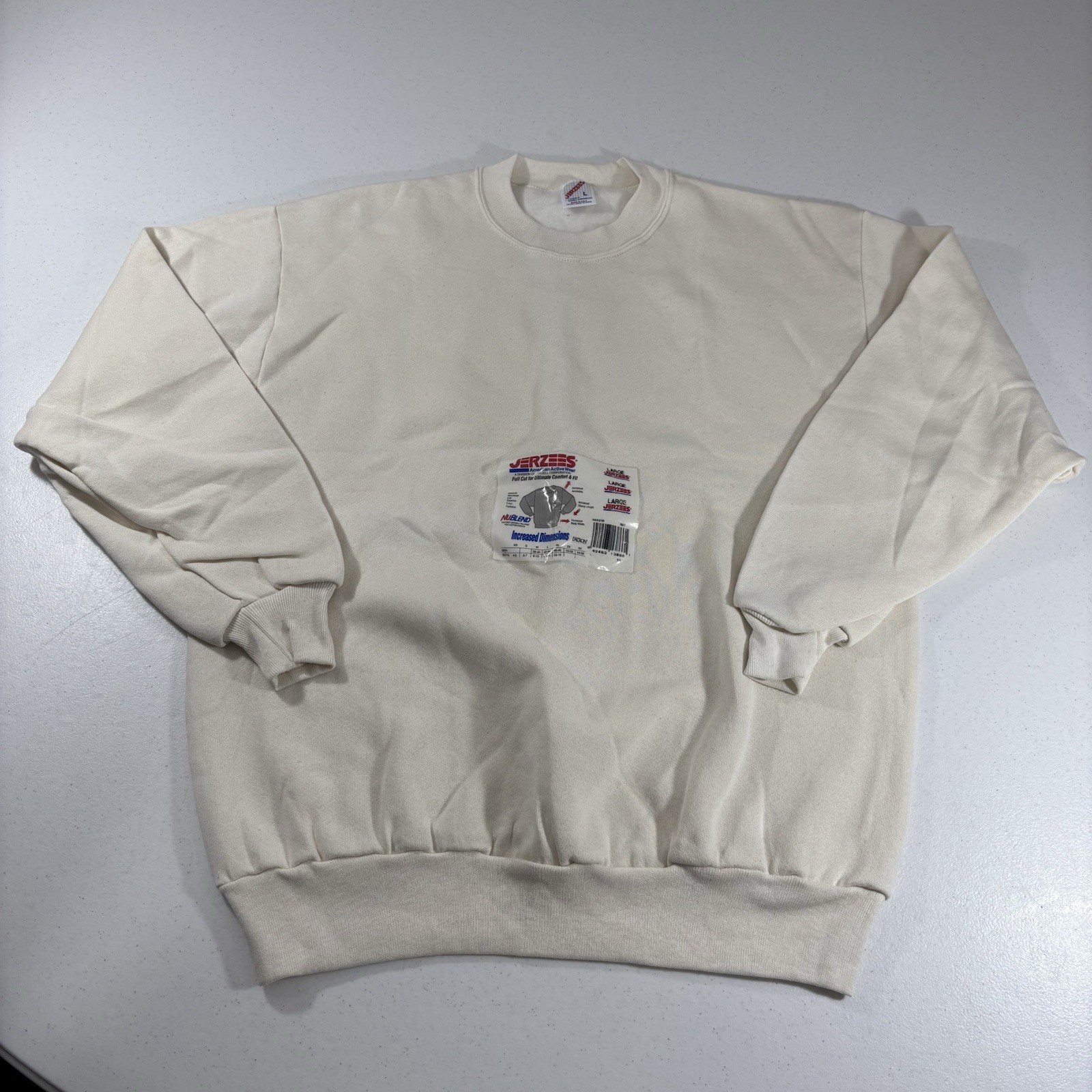 NOS VTG Jerzees Crewneck Sweatshirt Sz L Cream USA Made Nublend Blank Full Cut