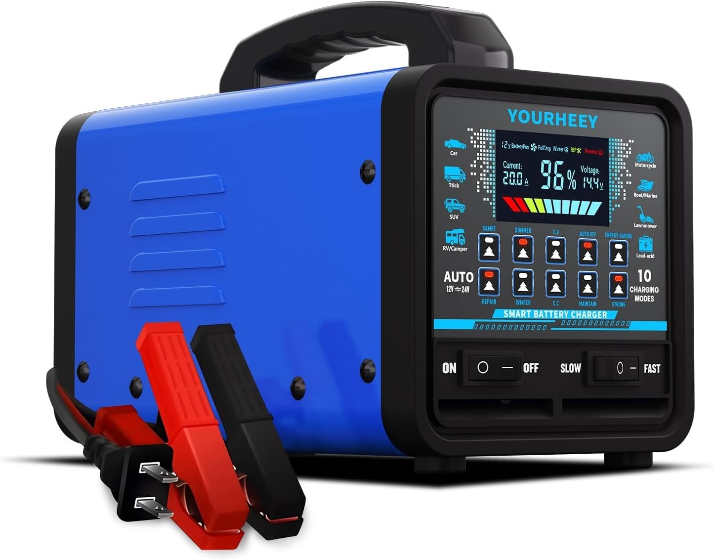 Durable 12V/24V Battery Charger with Auto Shutoff - Perfect for Deep Cycles