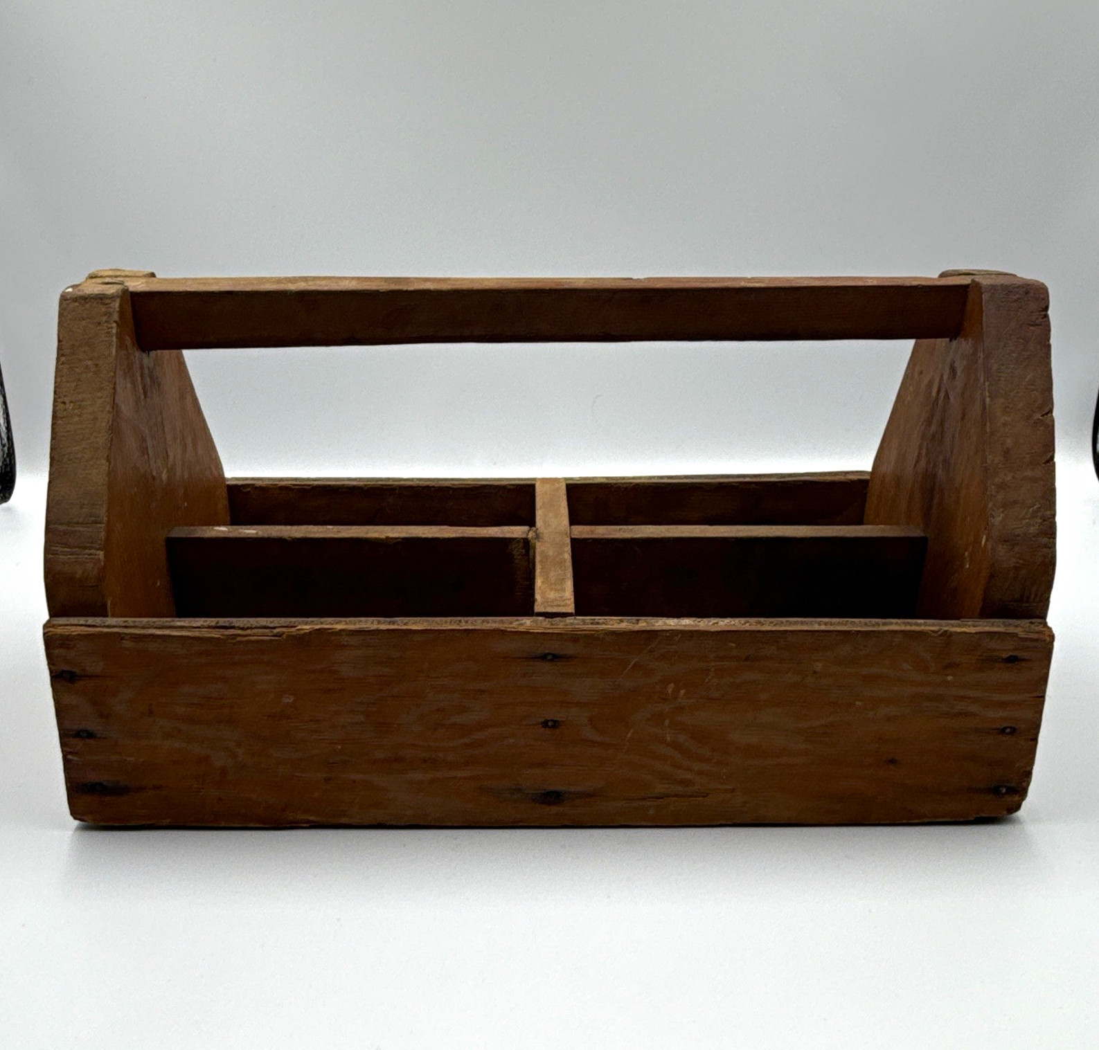 Vintage Handmade Wooden Tool Box Caddy Tote Divided Carrier Storage Planter