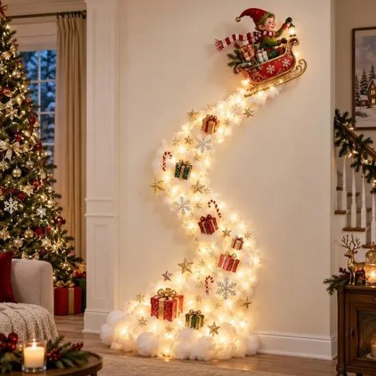 Christmas LED Wall Trail Light Santa Sleigh Reindeer Hanging Party Decoration