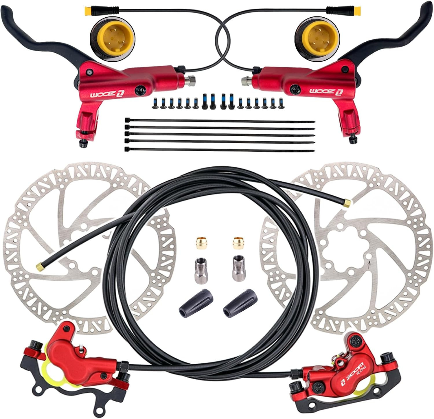 Zoom HB876E 2-PIN/3-PIN 4-Pistons E-Bike Electric Power-Off Hydraulic Brake Set 