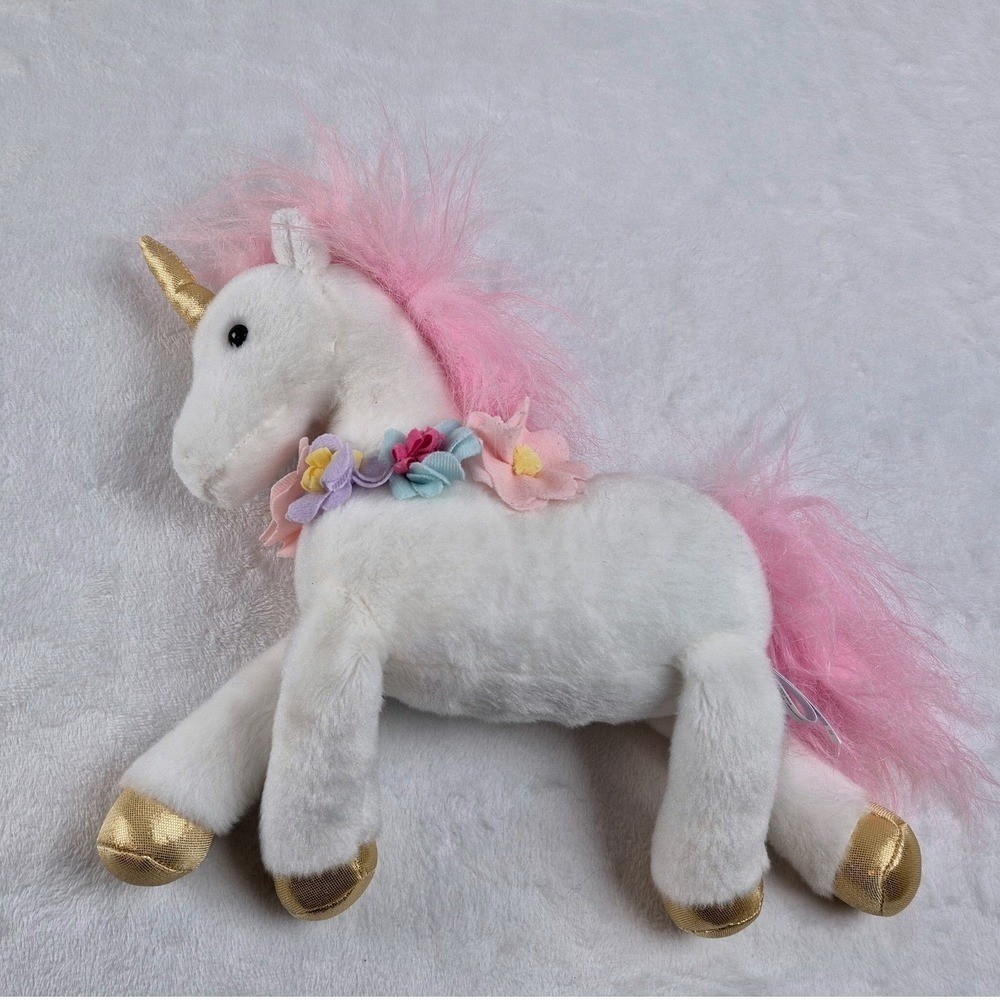 Aurora World White Unicorn Zola Plush Stuffed Animal Gold Horn Pink Mane 6 Inch