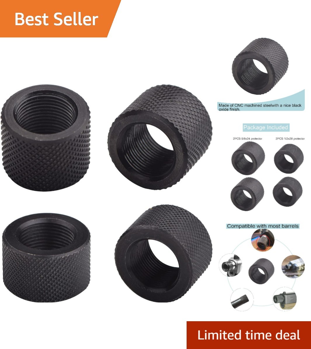 Versatile 4 Pack Steel Thread Protectors - Secure Protection for Your Firearms