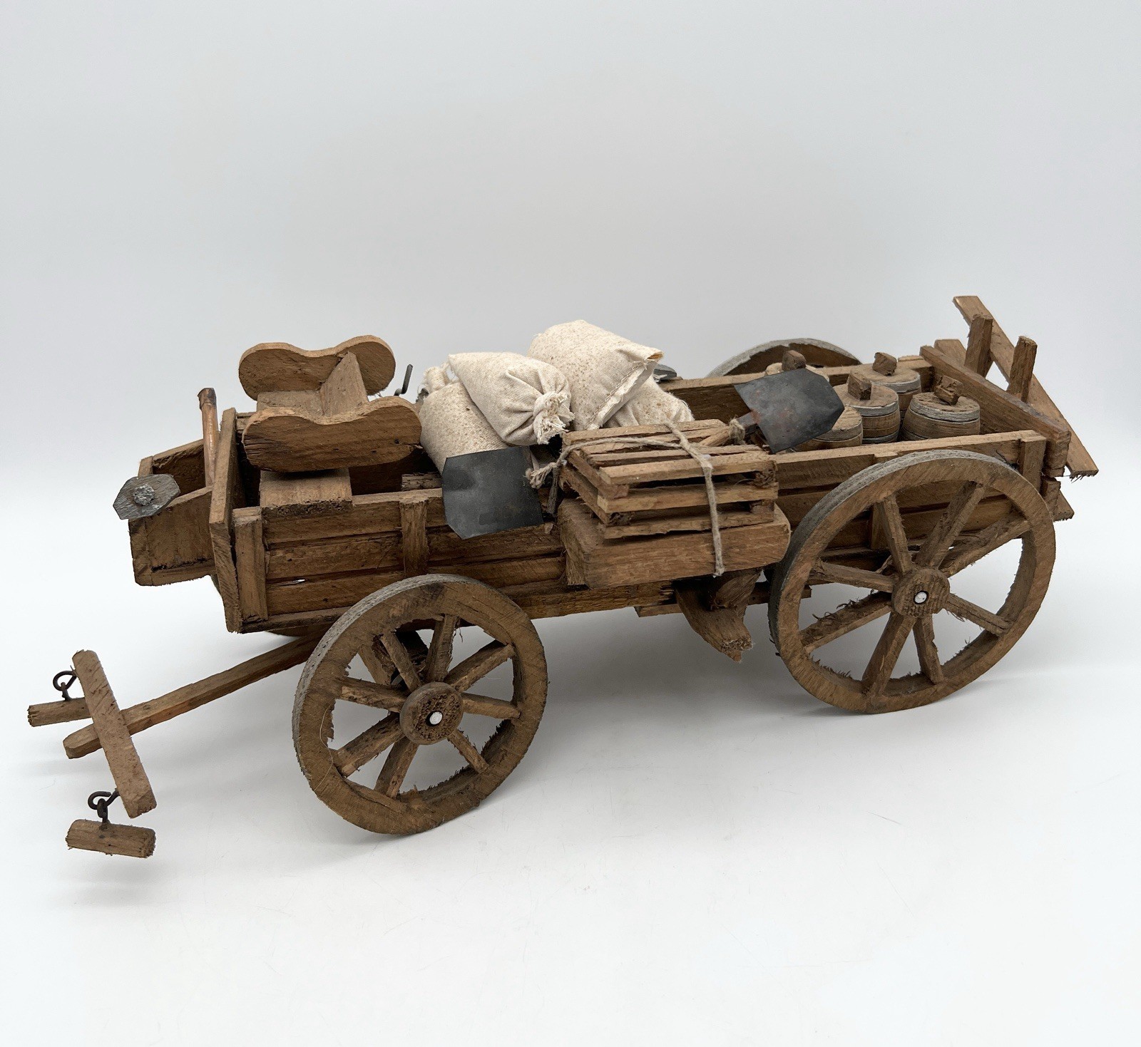 Vintage Handmade Folk Art Wood Farm Wagon Working Brakes Primitive Western