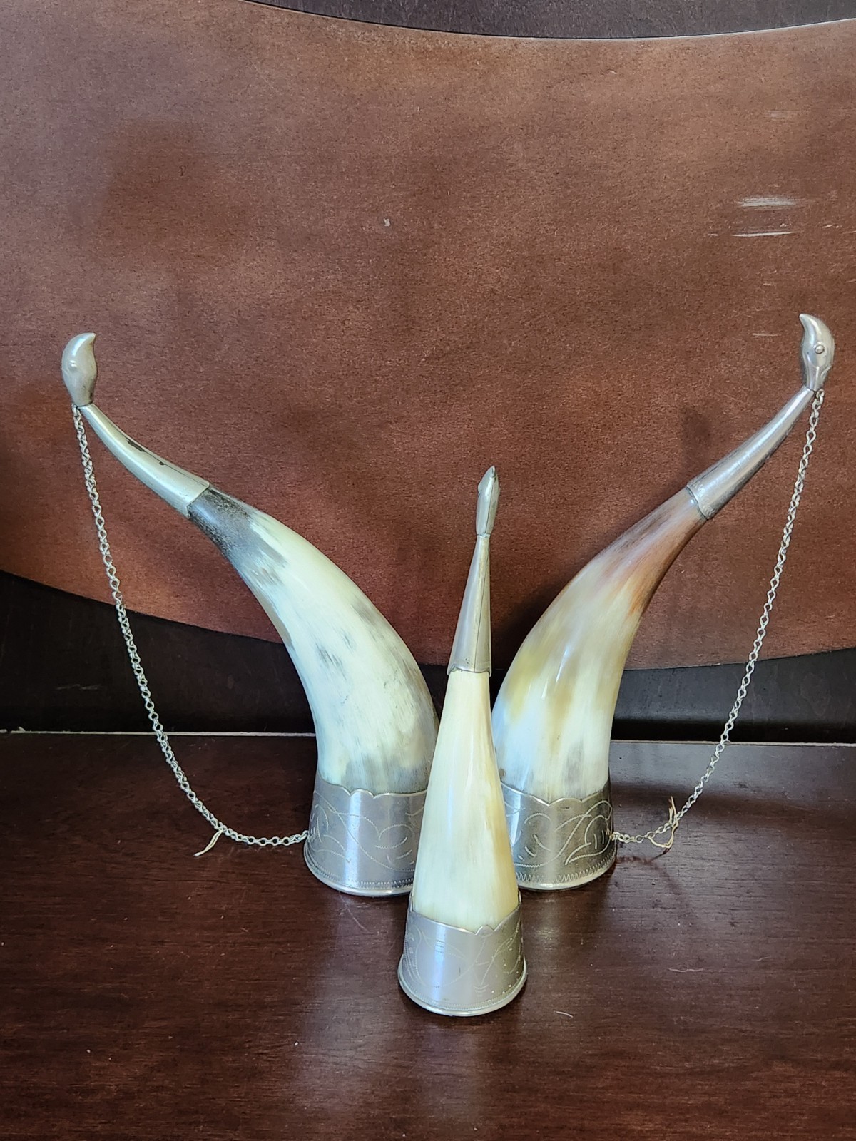 VINTAGE Viking Drinking Horn / Soviet Horn Of Plenty Set Of 3 VINTAGE Viking Drinking Horn / Soviet Horn Of Plenty Set Of 3