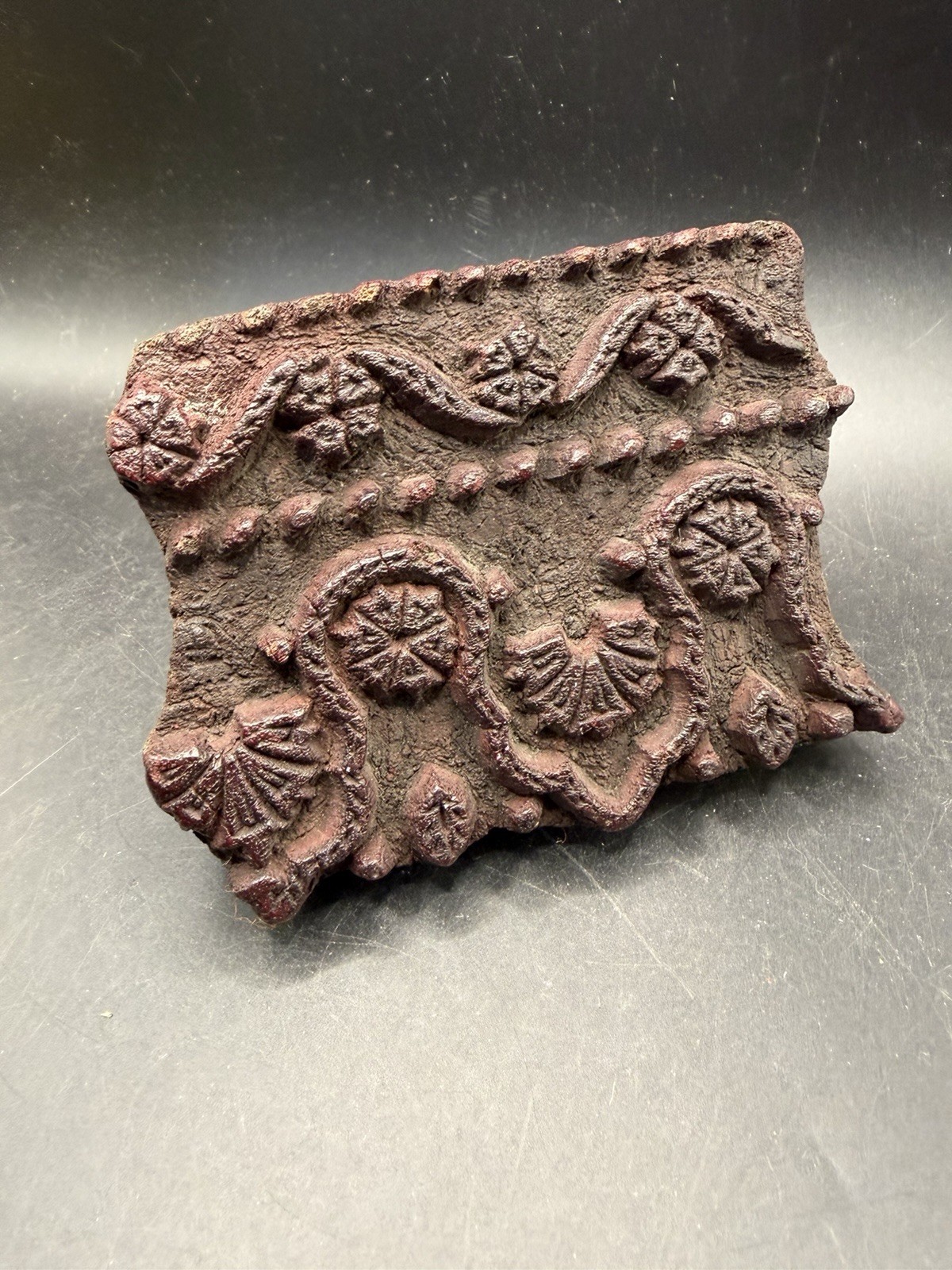 Vintage Hand Carved Wooden Textile Printing Block Floral Paisley Stamp 5\