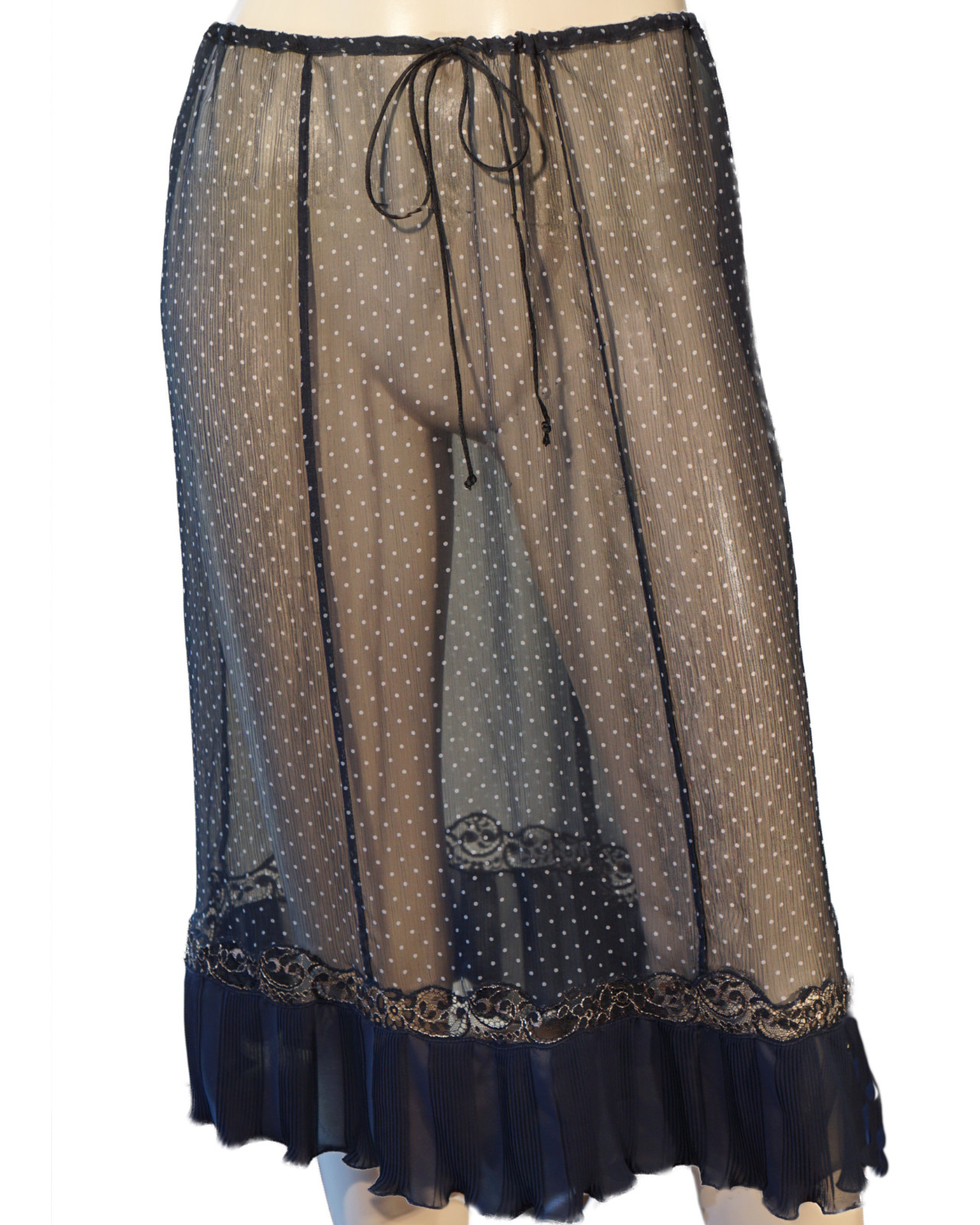 Vtg MOSCHINO COUTURE Sheer Polka Dot Skirt Ruffle Lace Adjustable Waist One Size