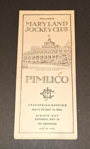 1949 PREAKNESS PROGRAM— WINNER CAPOT  (AIKEN HOF)—EXTREMELY SCARCE