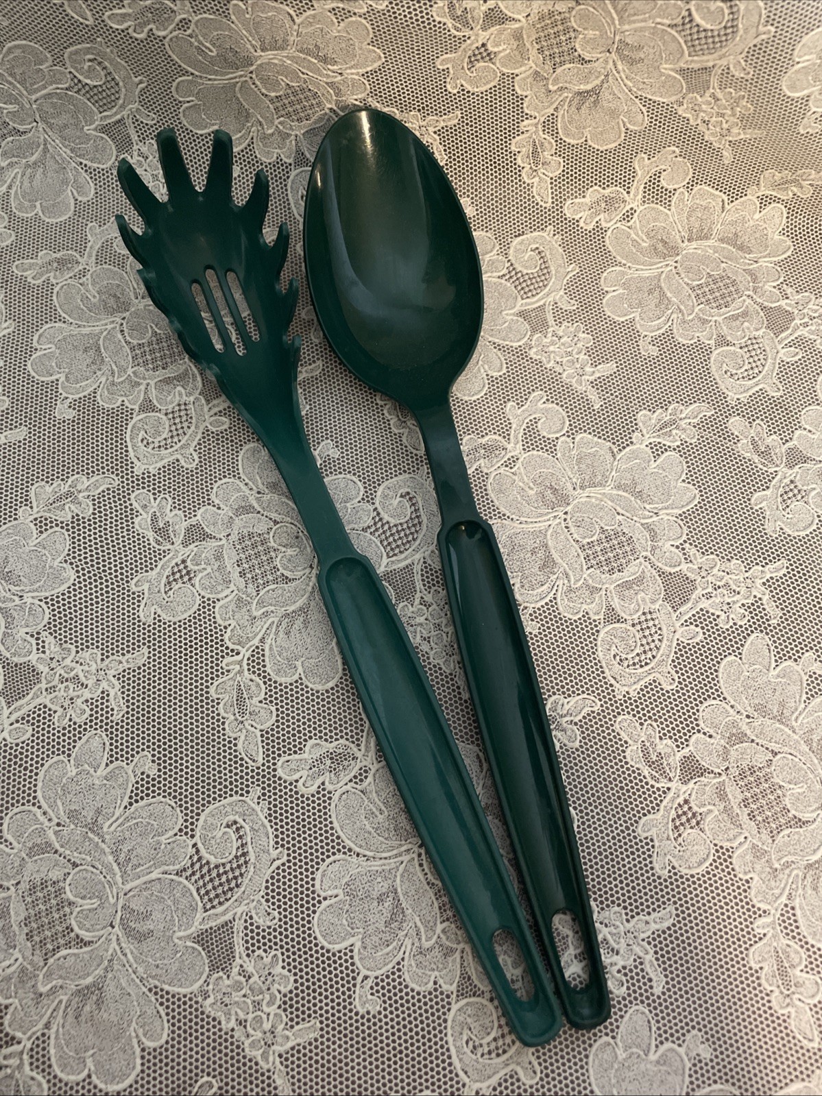 Vintage Ekco Nylon Basting Cooking Spoon & Pasta Fork Green Kitchen Utensils