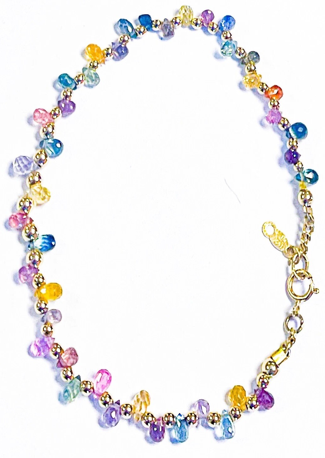 $2500 14k Natural AAA Multi Color Sapphire Briolette Bracelet in Pastel