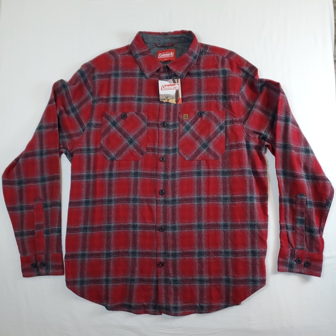 NWT Coleman Red Charcoal Plaid Button Shirt XL Flannel Outdoors Mens MSCF3B2000 NWT Coleman Red Charcoal Plaid Button Shirt XL Flannel Outdoors Mens MSCF3B2000