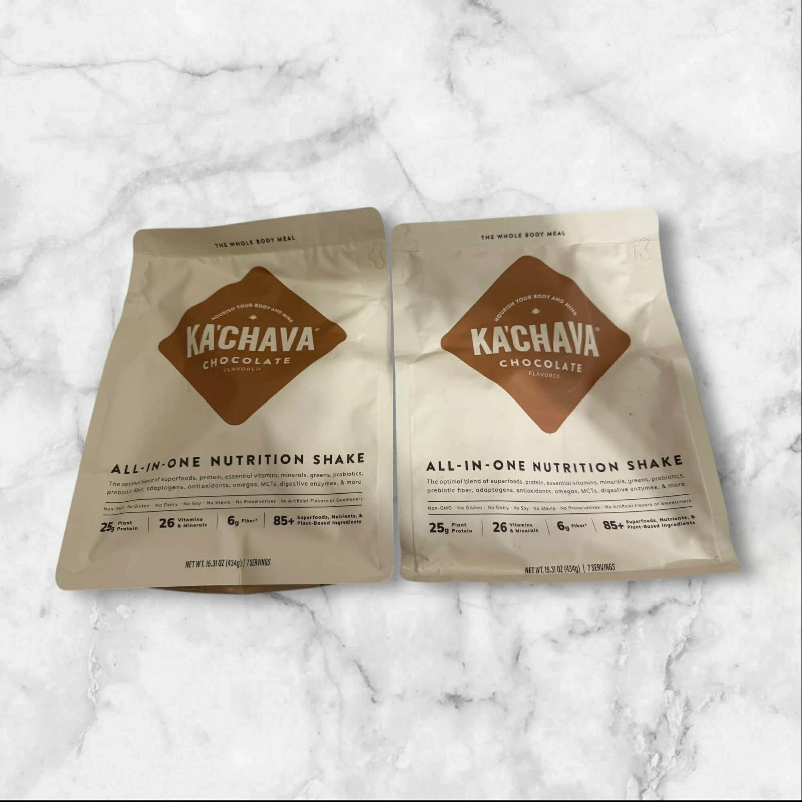 FOR 2 BAGS KA’CHAVA Chocolate ALL IN ONE NUTRITION SHAKE 15.31 Oz Kachava 2027+ FOR 2 BAGS KA’CHAVA Chocolate ALL IN ONE NUTRITION SHAKE 15.31 Oz Kachava 2027+