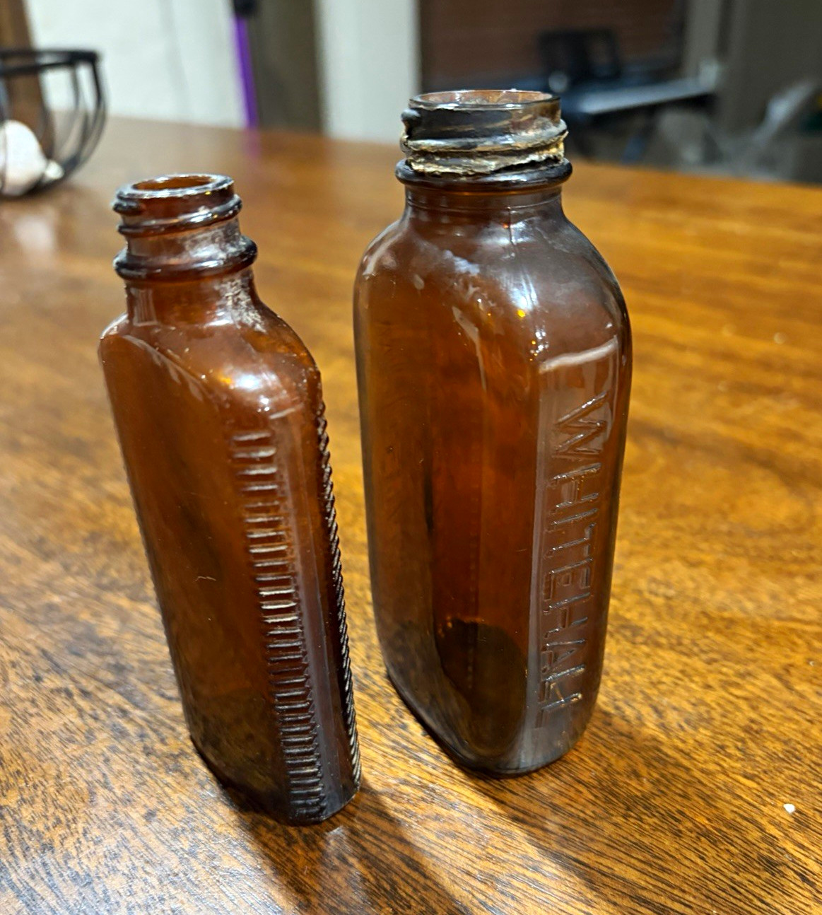 Vintage Amber Glass Poison/medicine bottles set of two,Owens-Illinois Glass Co.