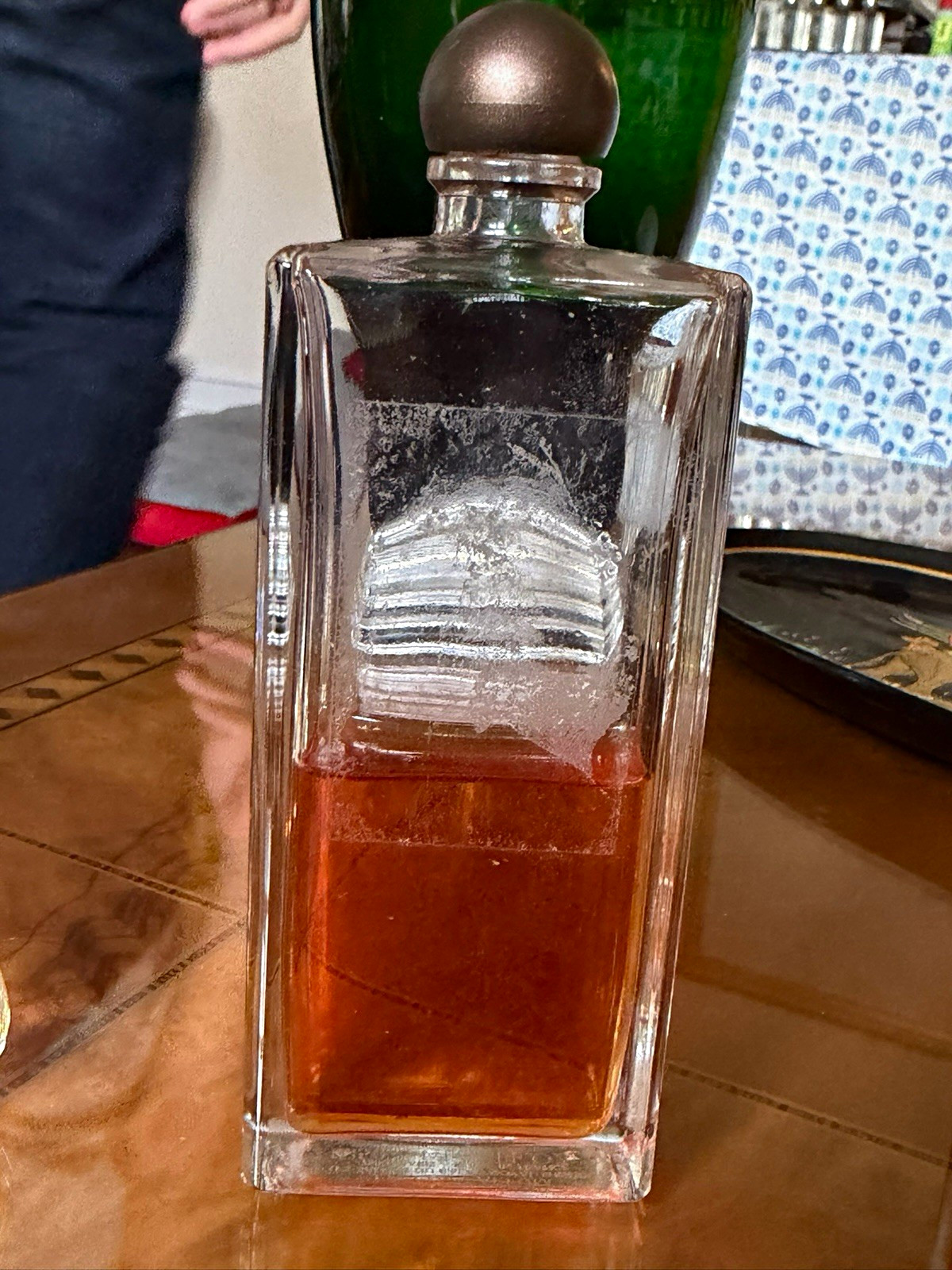Vintage Rectangular Glass Perfume Bottle w/ Stopper, Amber Liquid Partial Fill Vintage Rectangular Glass Perfume Bottle w/ Stopper, Amber Liquid Partial Fill