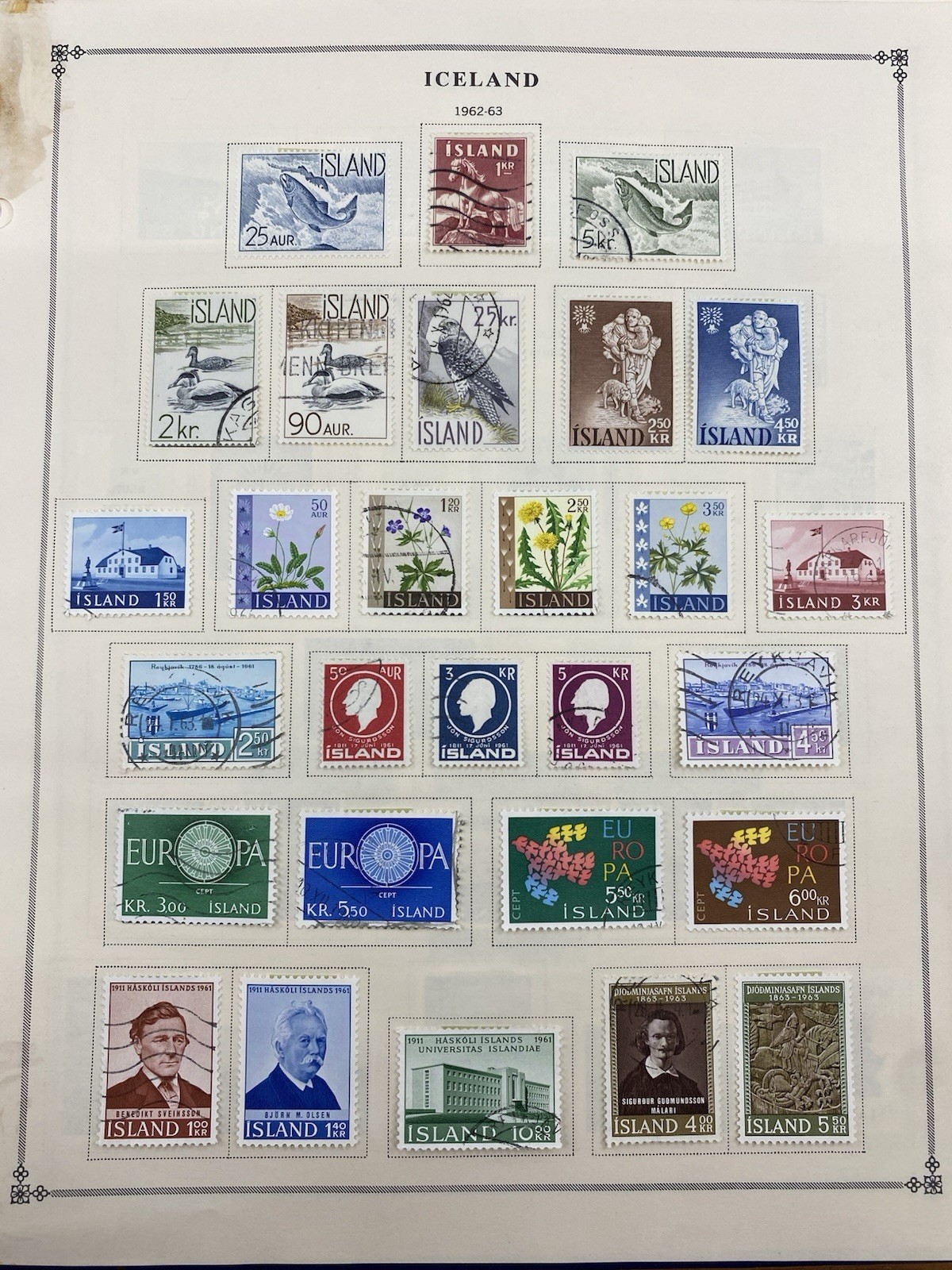 Iceland stamps on Scott album pages, 1962-1971, Mint & Used, Hinged Iceland stamps on Scott album pages, 1962-1971, Mint & Used, Hinged