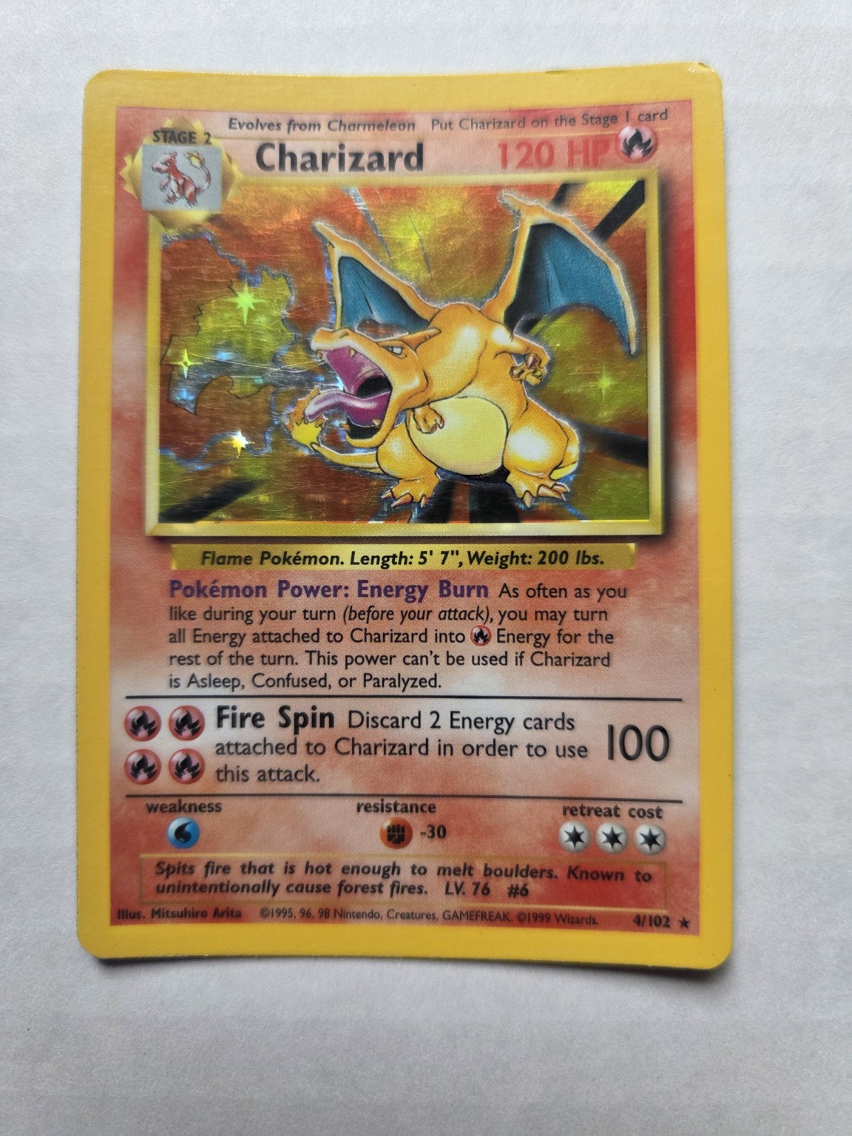 Wotc Pokemon 1999 Charizard 4/102 Base Set Holo Original Owner Wotc Pokemon 1999 Charizard 4/102 Base Set Holo Original Owner