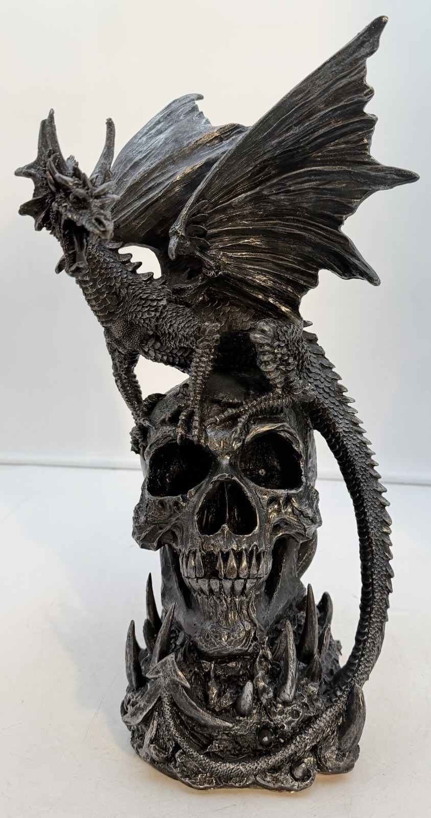 Large Gothic Winged Dragon Standing on a Skull Statue 18” Large Gothic Winged Dragon Standing on a Skull Statue 18”