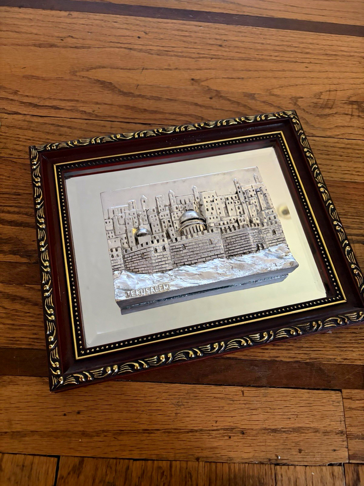 Vintage SAAD Handcrafted 3D Sterling Silver 925 Jerusalem Art on Mirror/Crystal
