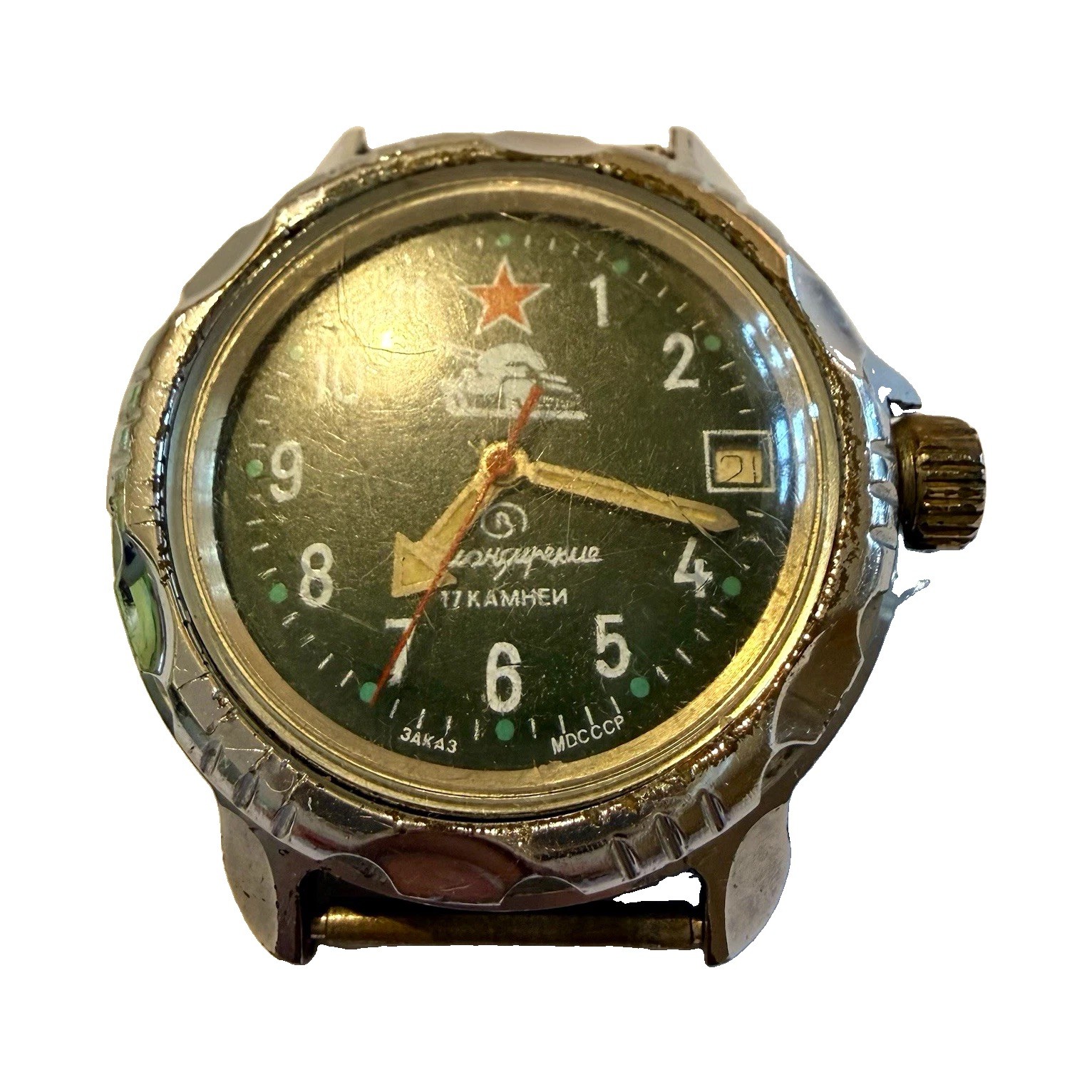 vostok komandirskie ussr manual wind mechanical wristwatch date 17j green