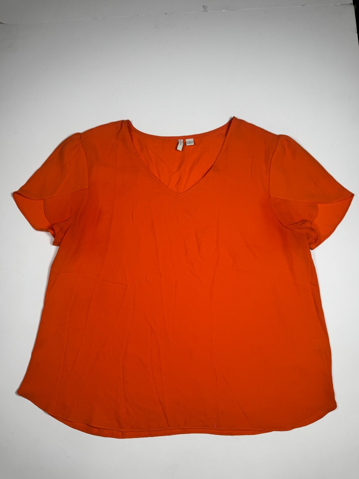 Cato Fashions Blouse Top Womens Large Orange V Neck Tulip Sleeve Casual Wear