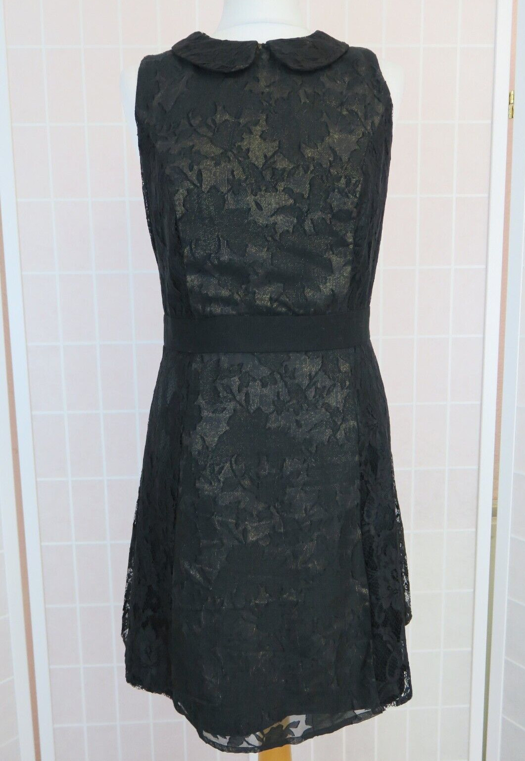 Monsoon Fusion Dress Size 10 Black Gold Jacquard Lace Collared Mini VintageY2K Monsoon Fusion Dress Size 10 Black Gold Jacquard Lace Collared Mini VintageY2K