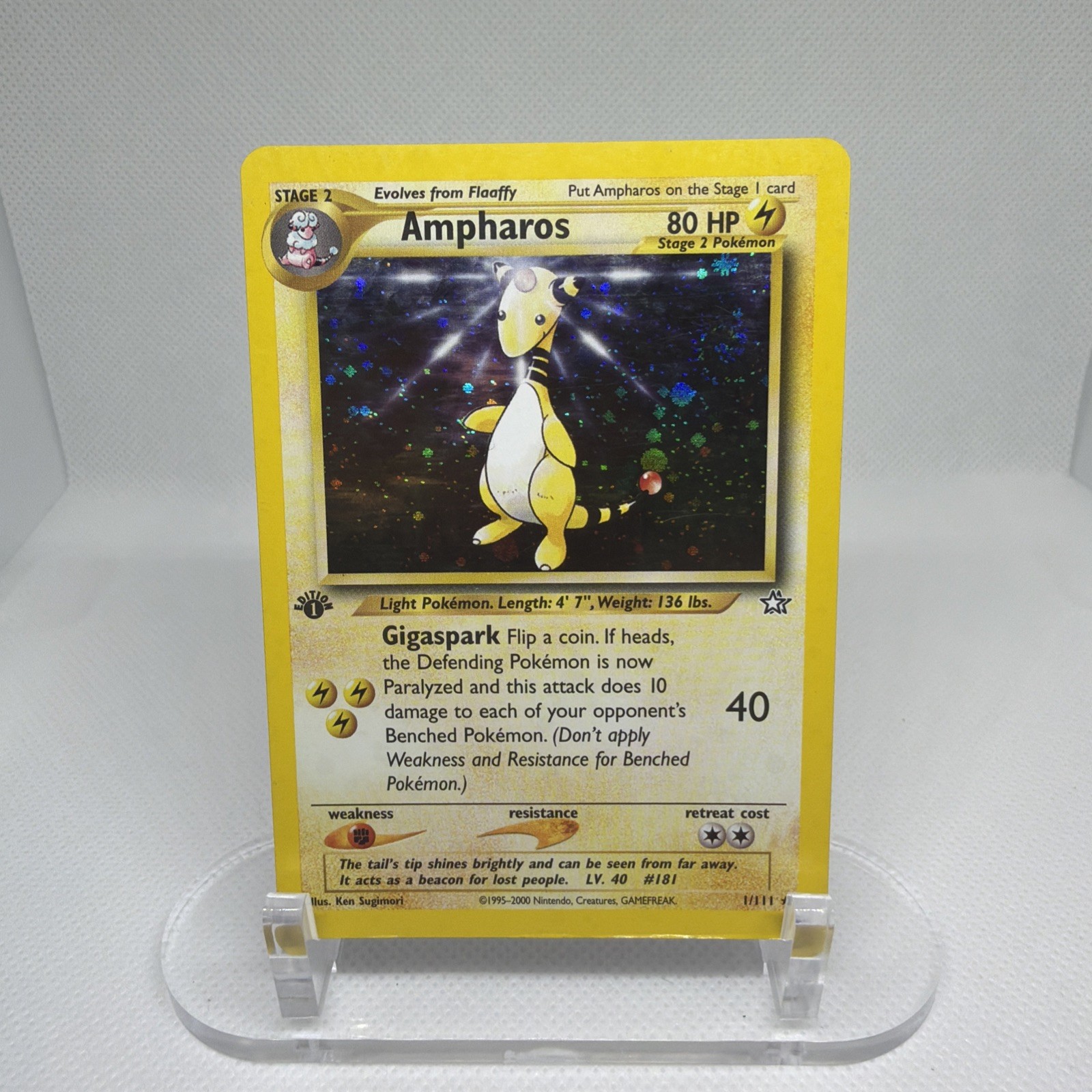 Pokémon 1st Edition Neo Genesis Ampharos Holo Rare Card 1/111 Eng 2000 Pokémon 1st Edition Neo Genesis Ampharos Holo Rare Card 1/111 Eng 2000