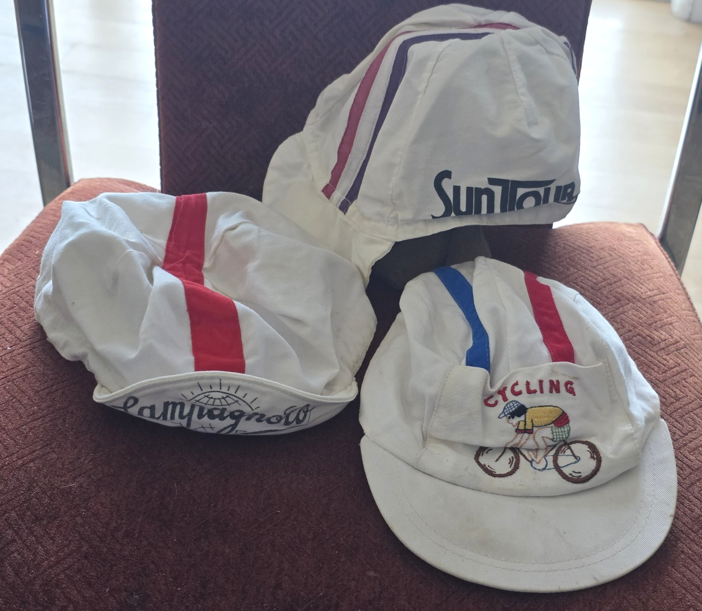 Vintage Suntour Campagnolo Cycling Hats Cap Rainbow Bicycle Race Italy