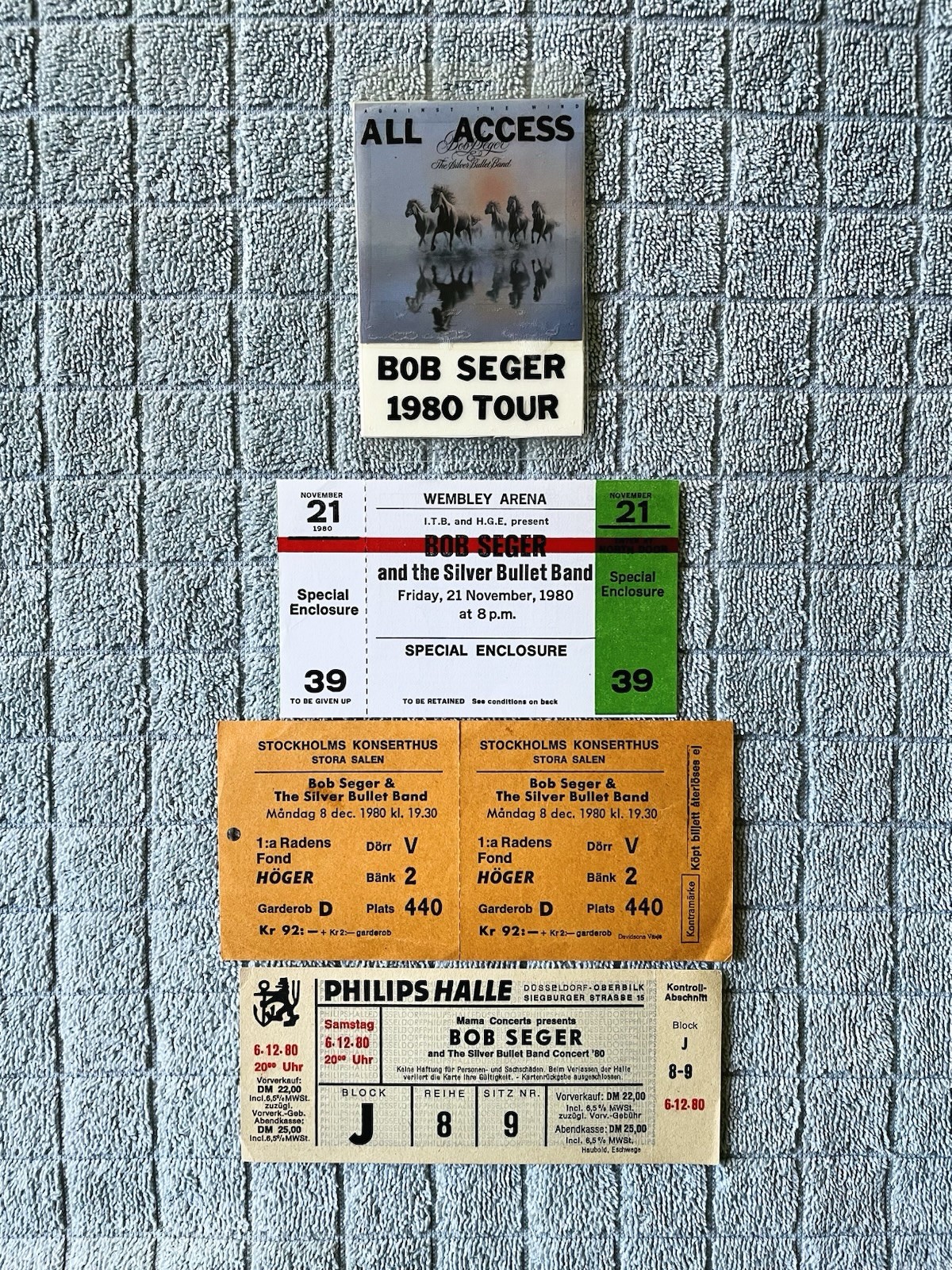 Bob Seger & The Silver Bullet Band-1980 Europe Tour-All Access Pass-Tickets Rare