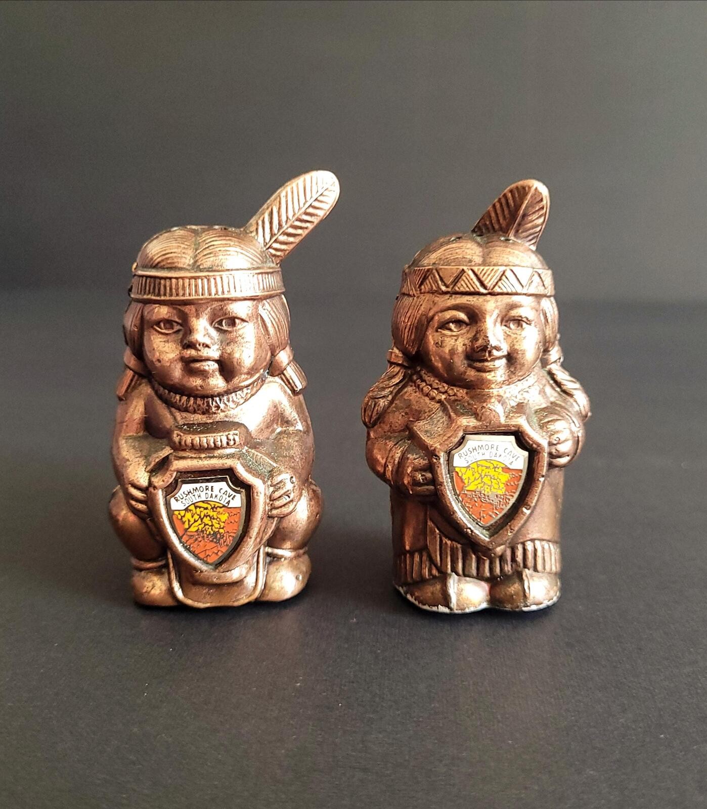 Vintage Copper Native American Salt and Pepper Shakers, Mount Rushmore Souvenir