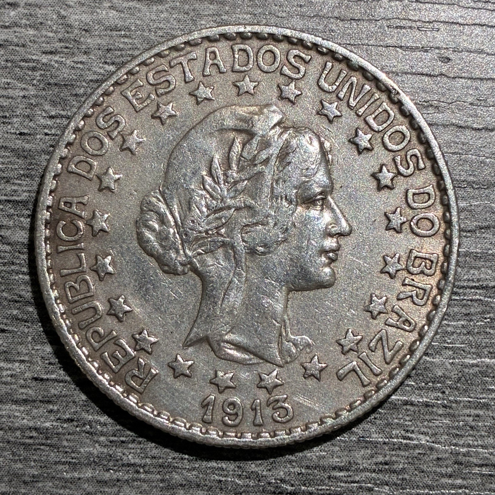 Brazil 2000 Reis 1913 A Silver Coin Circulated Cleaned Berlin Mint