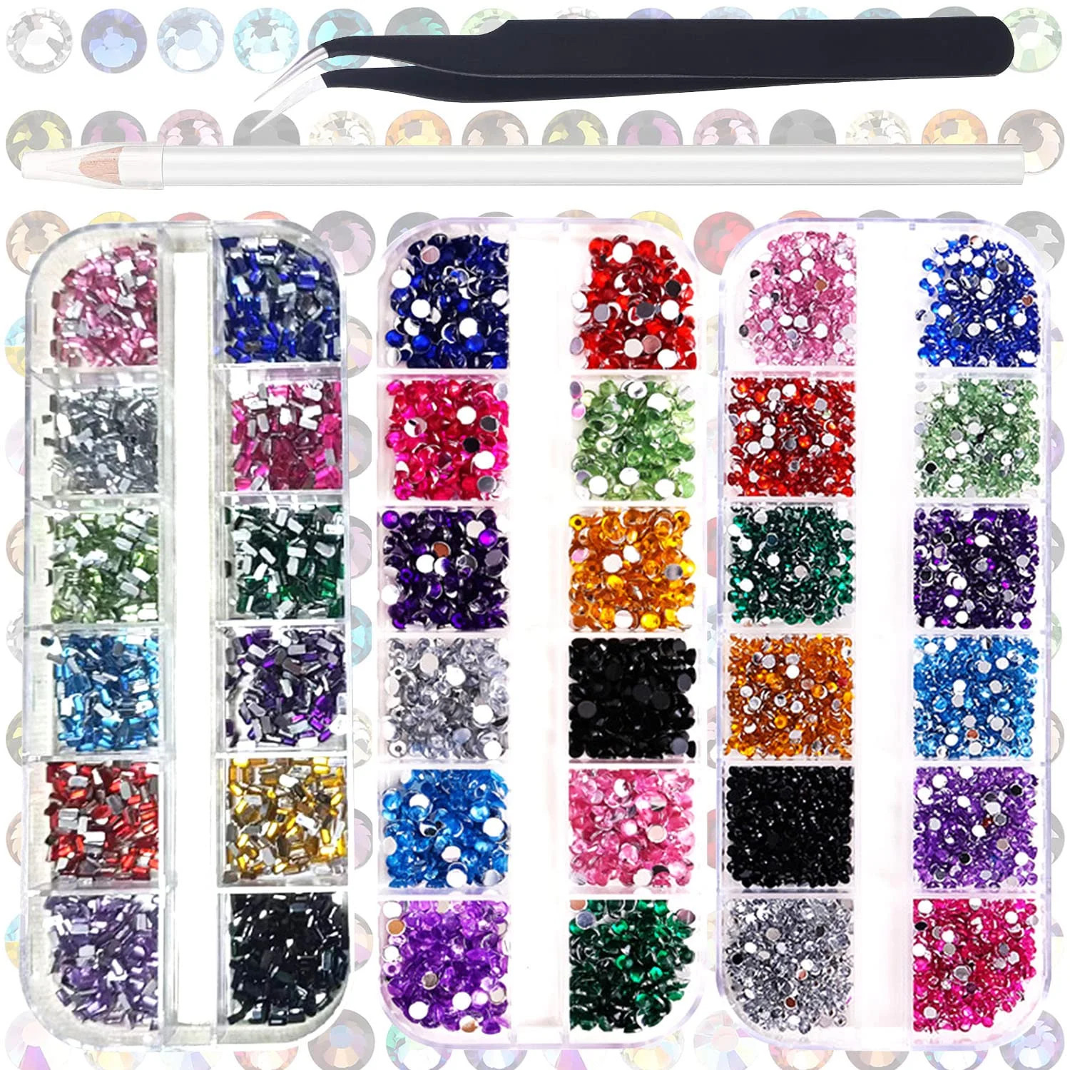 3 Pack Nail Art Rhinestone Flatback Gems Crystals Diamond for Nail Decoration Mi