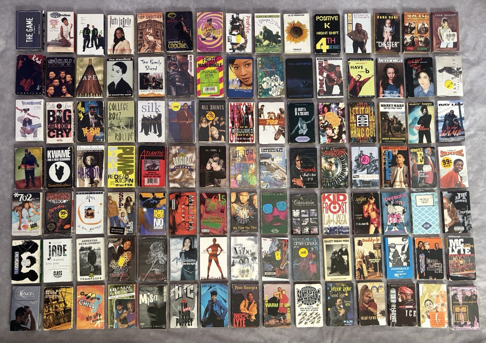 Lot of 100+ Vintage Hip Hop R&B Rap Singles Cassette LL Cool J Mya Monica & More