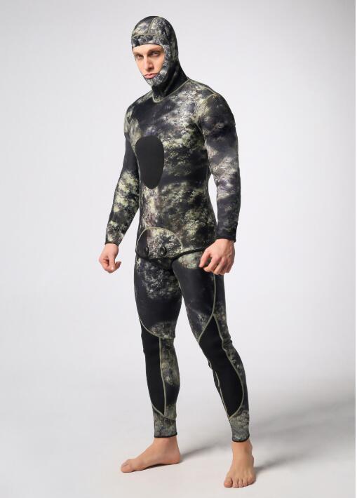 3mm Neoprene Camo Wetsuit Two Piece Hooded Spearfishing Diving Suit